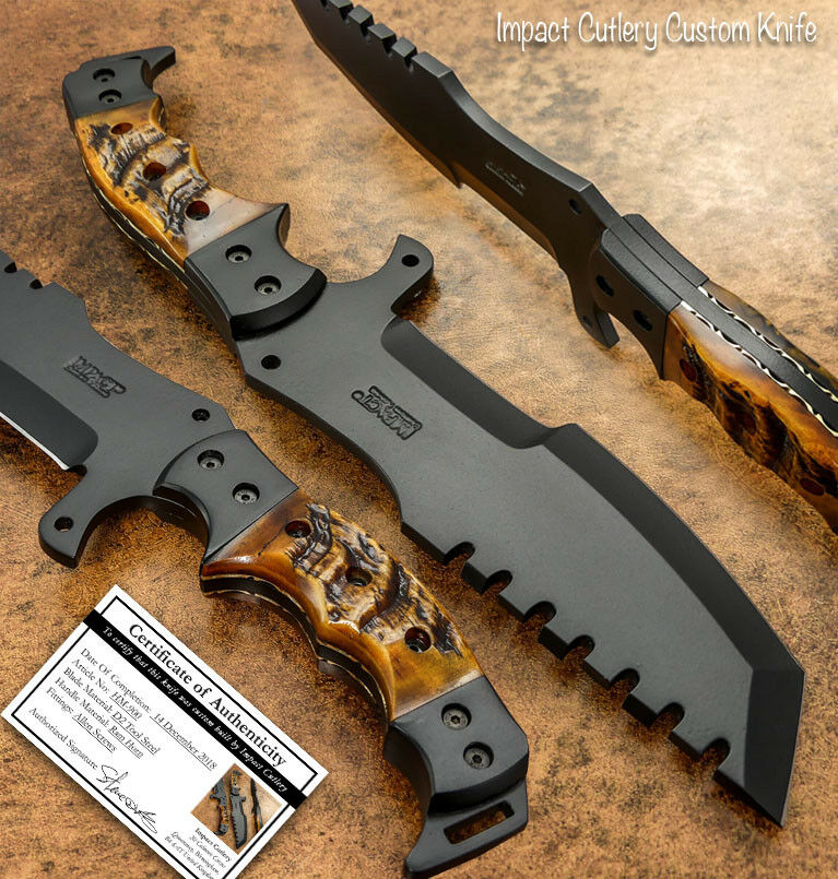 IMPACT CUTLERY CUSTOM BUSHCRAFT TRACKER KNIFE, RAM HORN BLACK POWDER