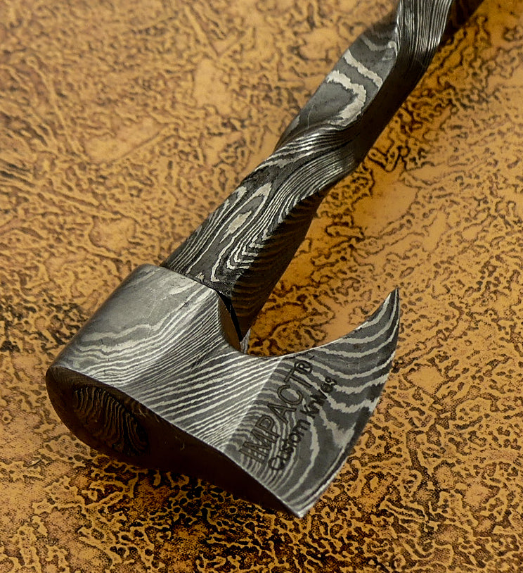 IMPACT CUTLERY CUSTOM DAMASCUS MINIATURE NECK AXE CLEAVER KNIFE