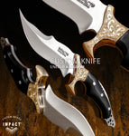 IMPACT CUTLERY RARE CUSTOM FULL TANG BUSHCRAFT SKINNING KNIFE | HORN | ENGRAVING